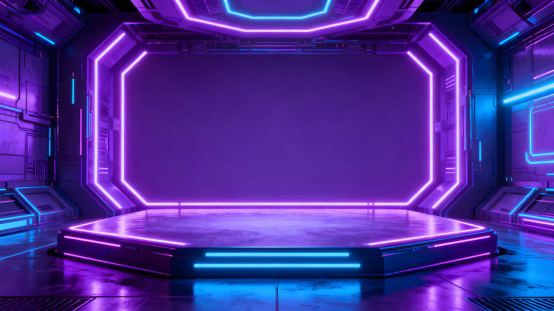 未来科技舞台紫色霓虹灯-图片
