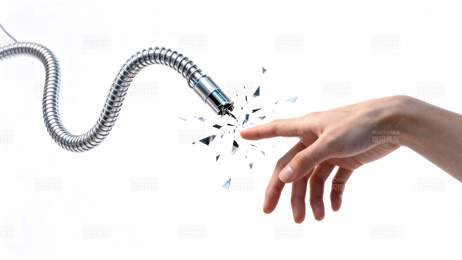 機械摧毀手觸碰的瞬間-圖片