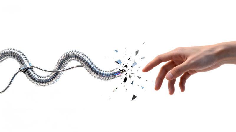 手觸碰電線產生碎裂效果-圖片