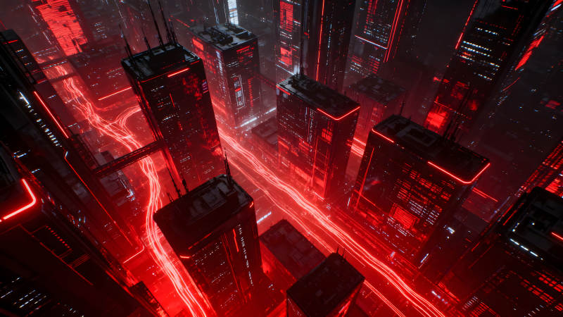 赛博朋克红光城市景象-图片