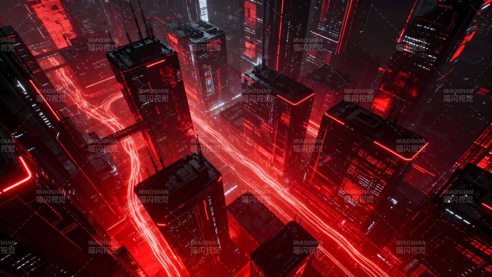 赛博朋克红光城市景象图片