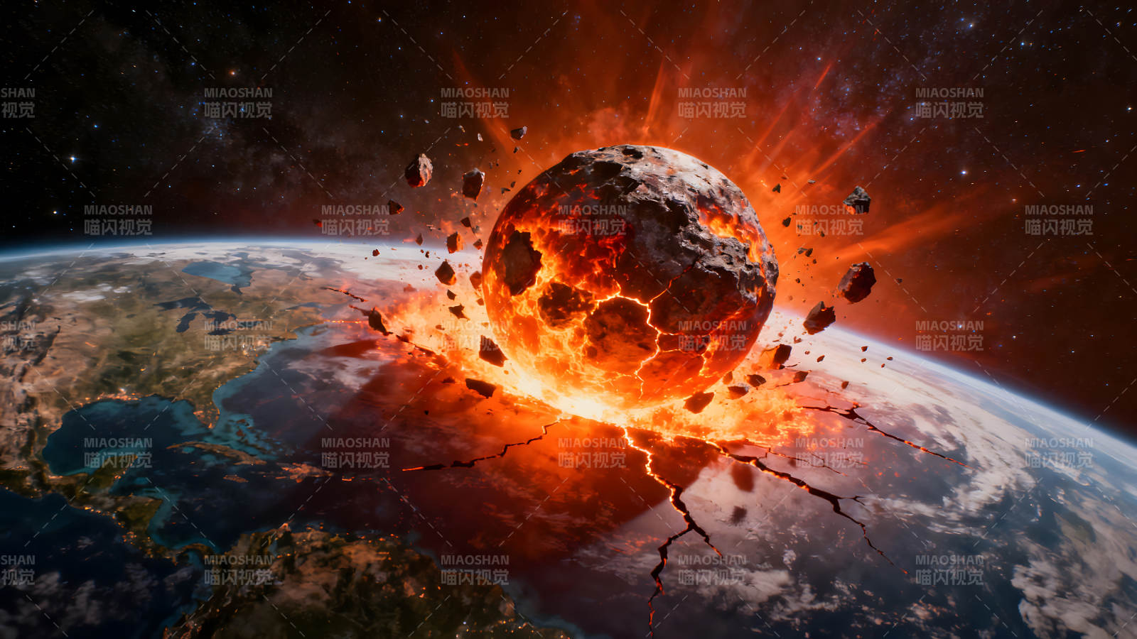 小行星撞擊地球末日景象-圖片