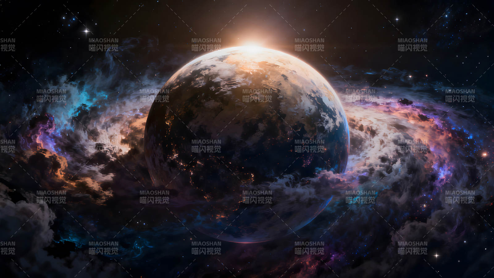 宇宙星球壯麗景象太陽升起景象-圖片