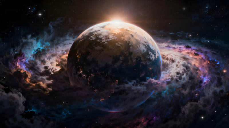 宇宙星球壯麗景象太陽升起景象-圖片