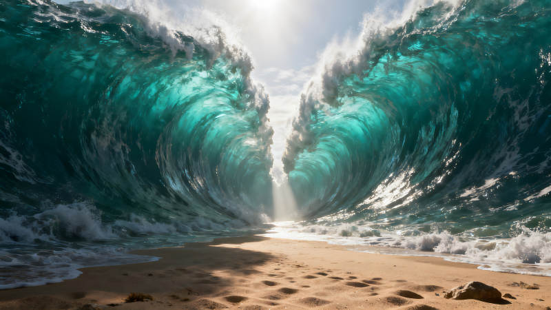 海浪分海奇觀景象光線穿透令人震撼-圖片