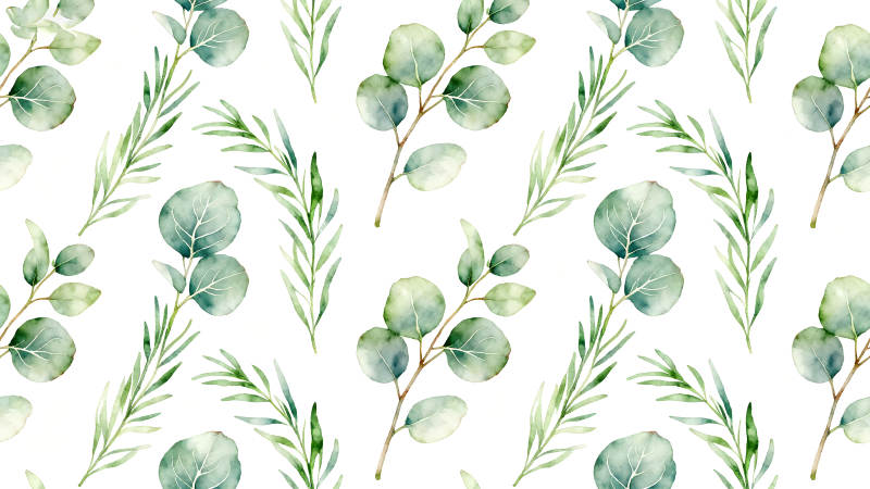 水彩風格的綠葉植物圖案-圖片