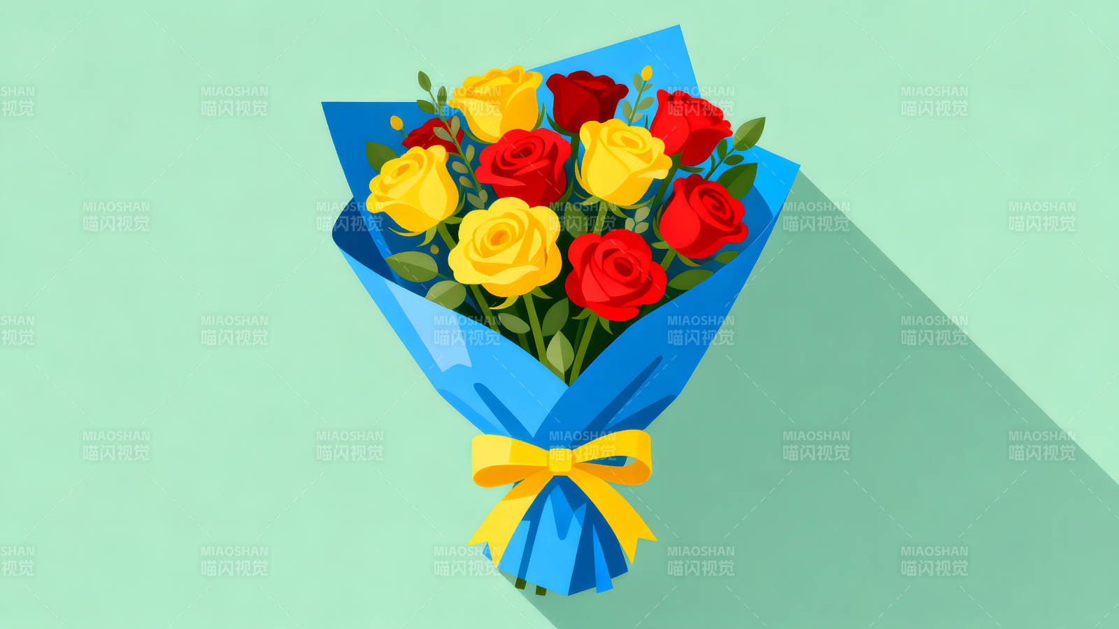 一束美麗的紅黃玫瑰花束-圖片