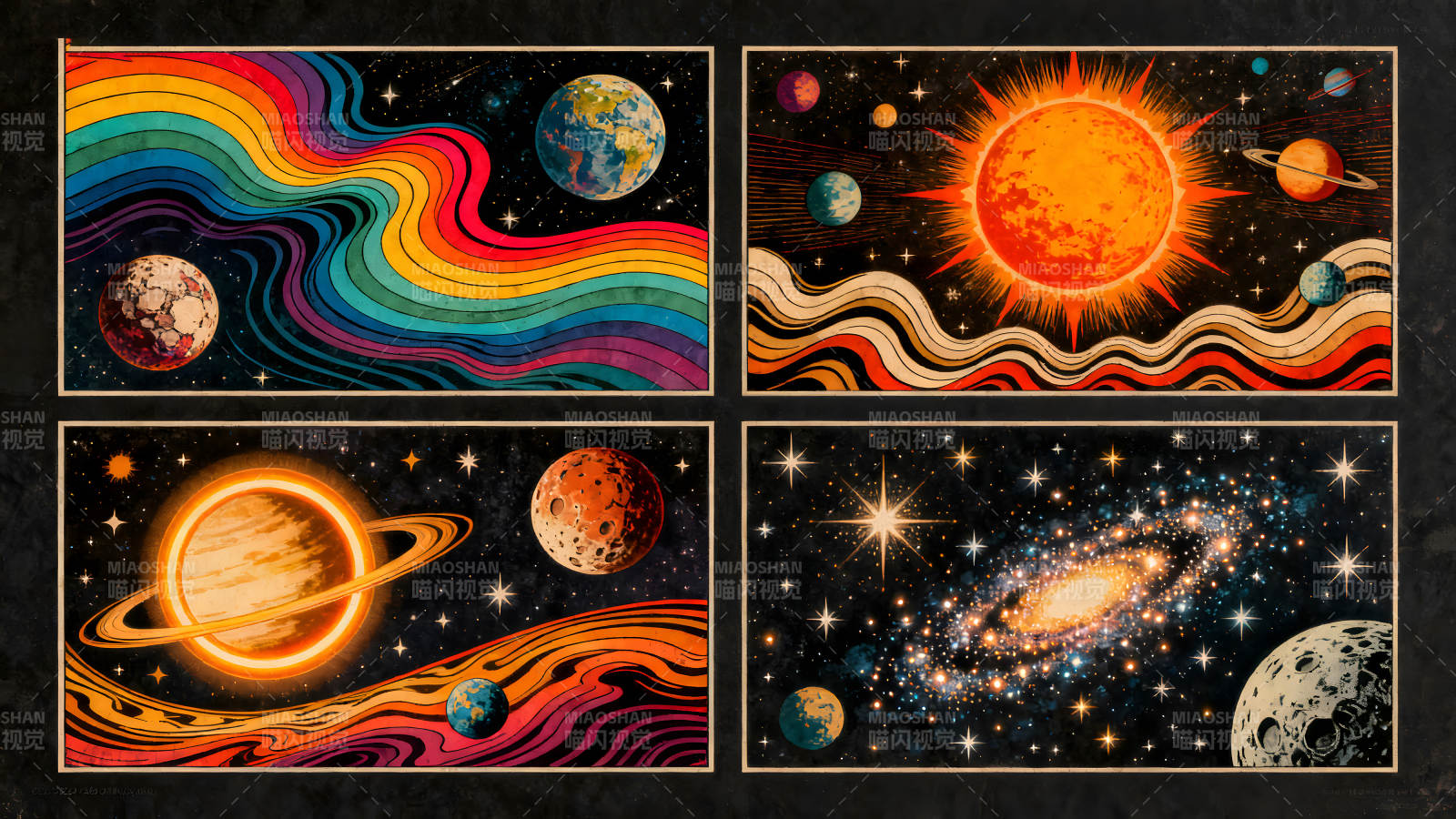 復(fù)古太空藝術(shù)四聯(lián)畫-圖片