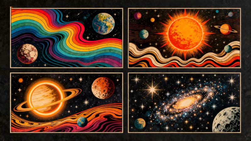 复古太空艺术四联画-图片