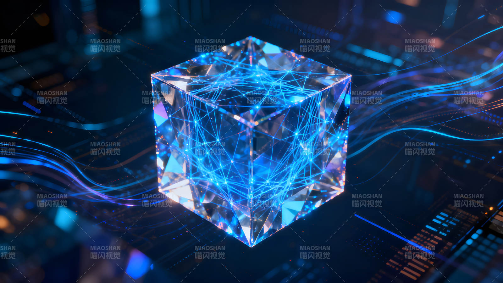 科技感十足的藍色立方體-圖片