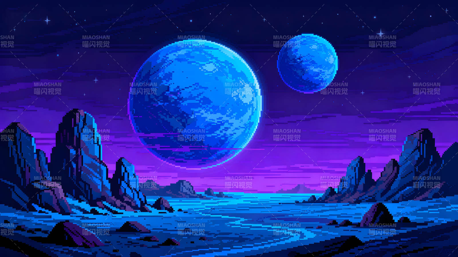 像素星空异域星球景象-图片