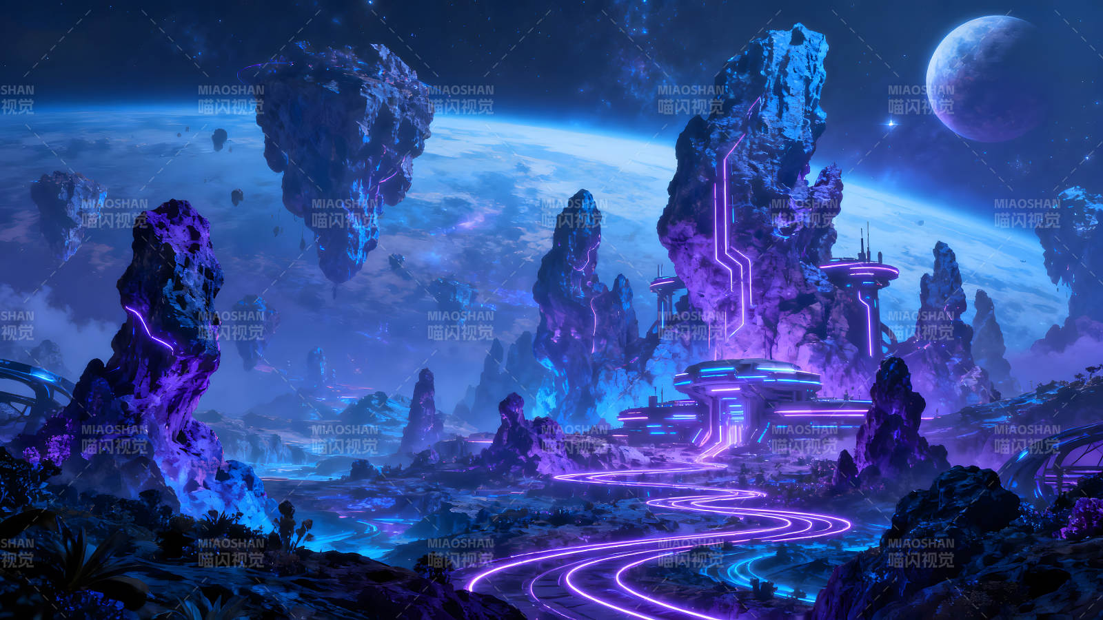 科幻星空下的未来城市景观-图片