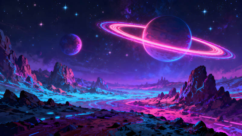 星空异域星球霓虹景观-图片
