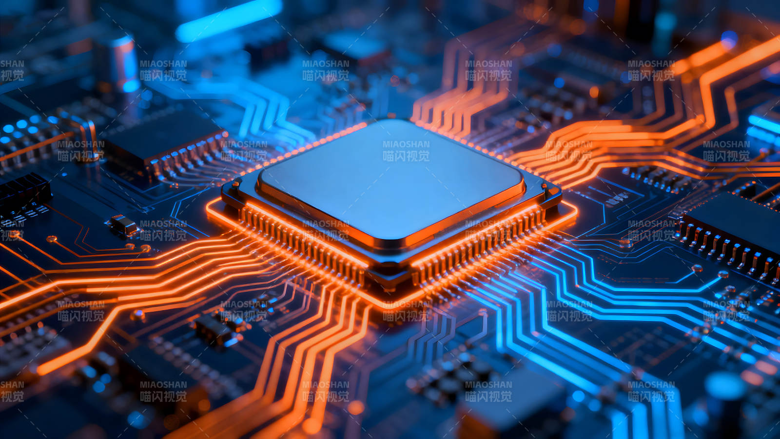 電路板特寫科技感十足的電子元件-圖片