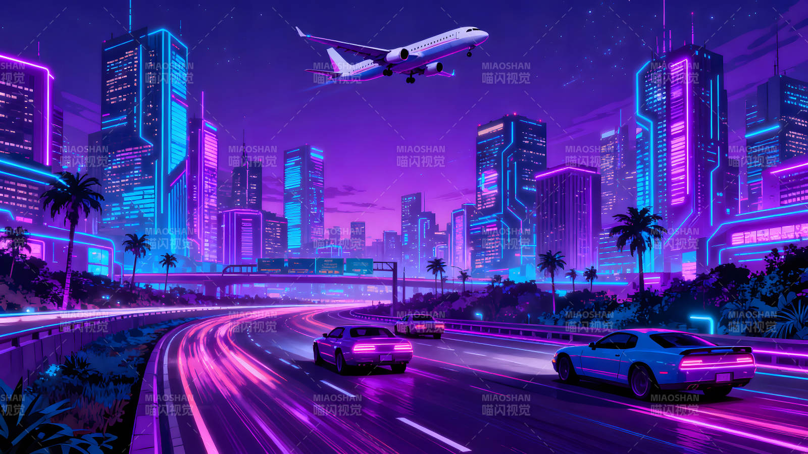 赛博朋克风格城市夜景-图片