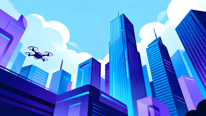 城市中的无人机蓝色科技图片