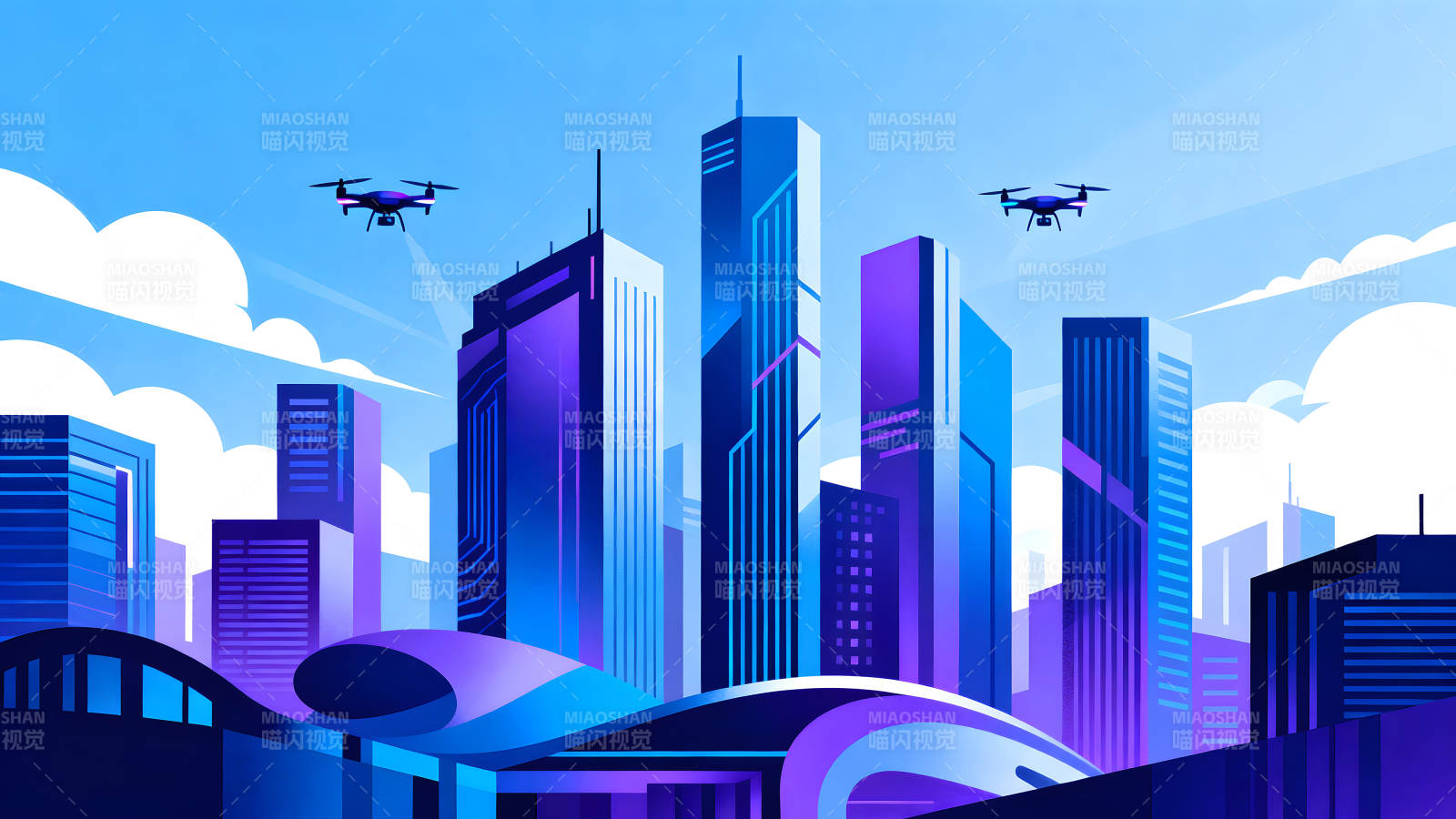 未来城市景观与无人机-图片