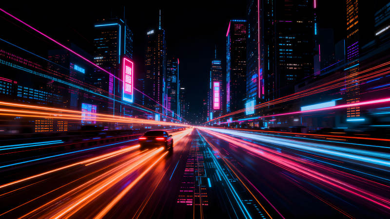 霓虹闪烁的未来城市夜景速度与激情-图片