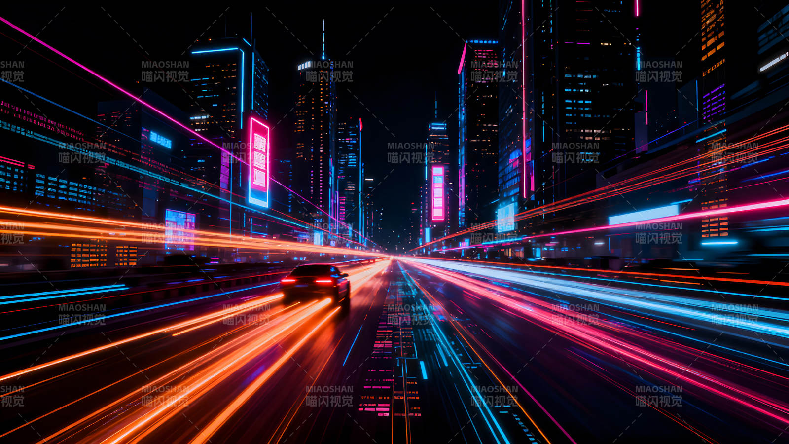 霓虹闪烁的未来城市夜景速度与激情-图片