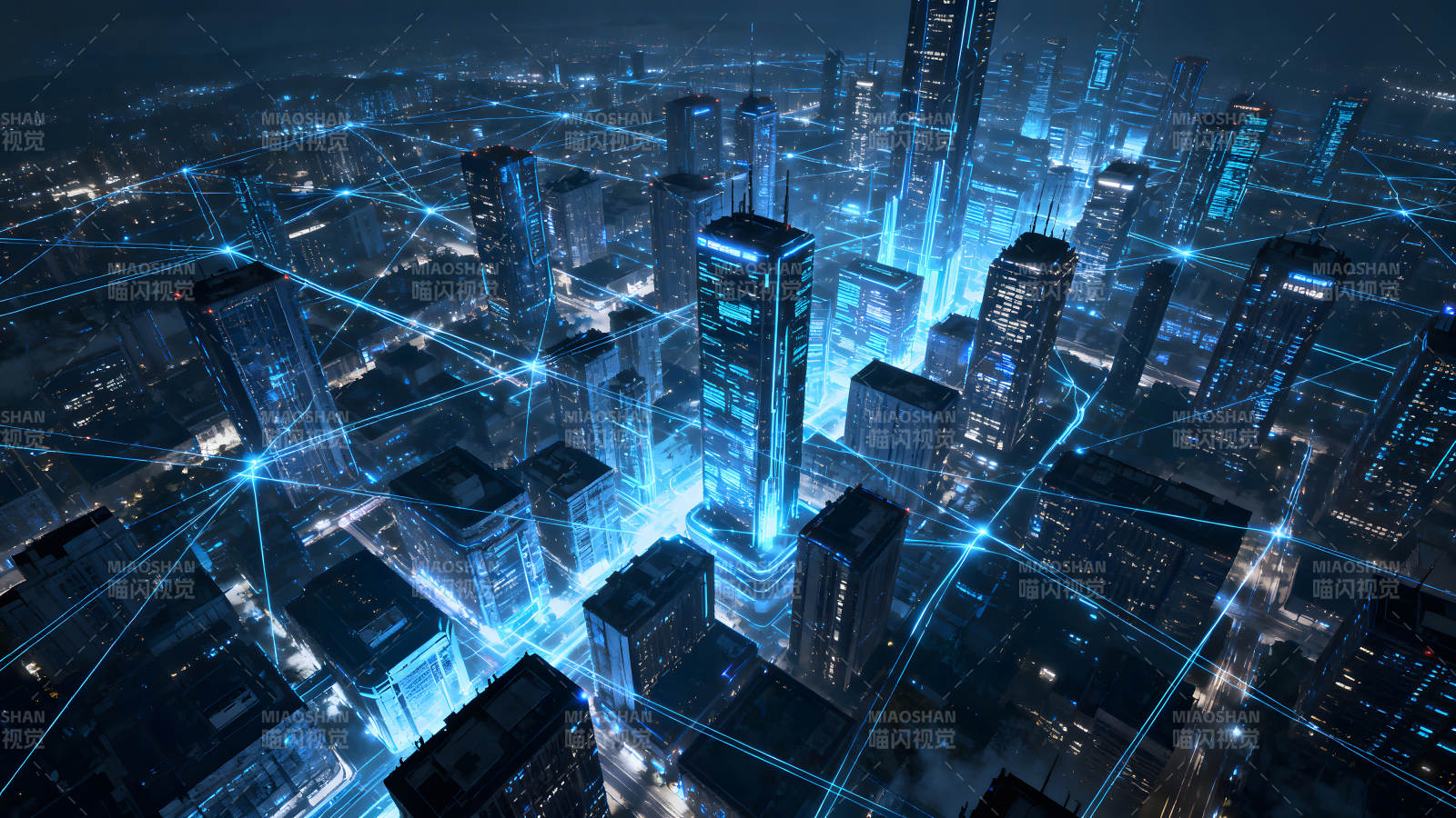 未来科技城市夜景灯光网络-图片