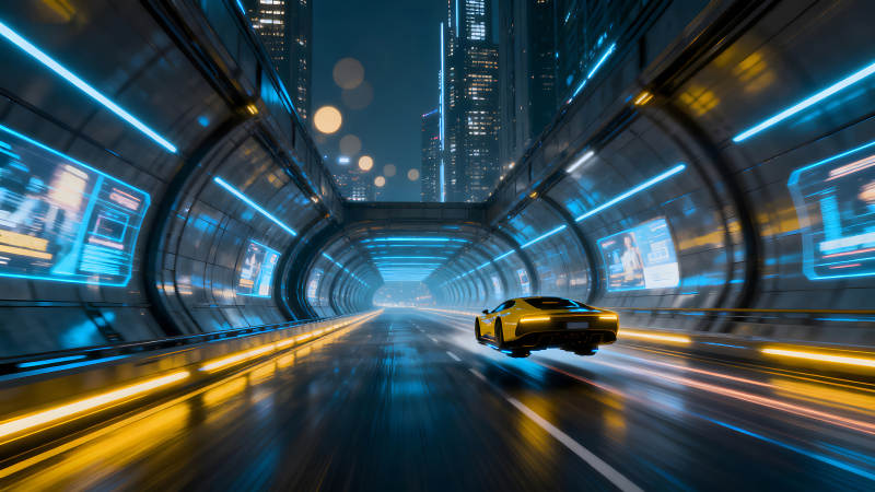 未来城市隧道极速行驶的跑车-图片
