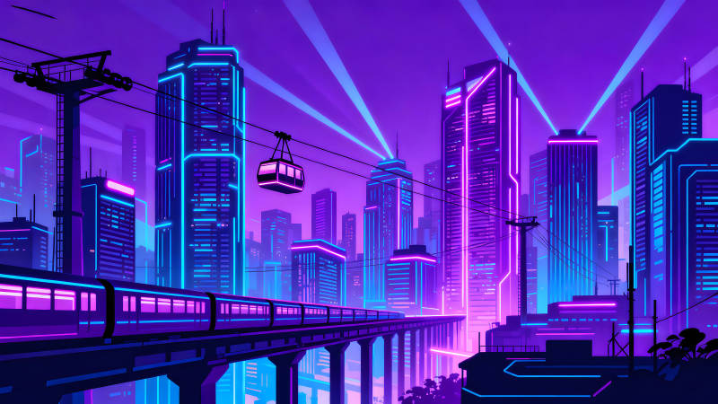 赛博朋克城市霓虹夜景-图片