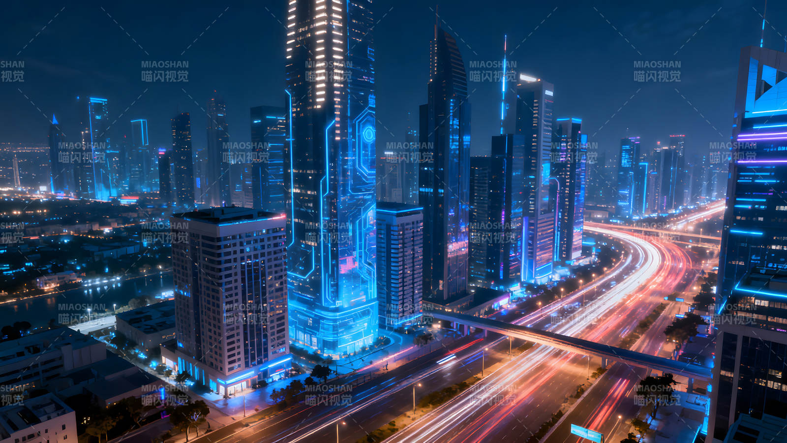 未来城市夜景灯光璀璨图片