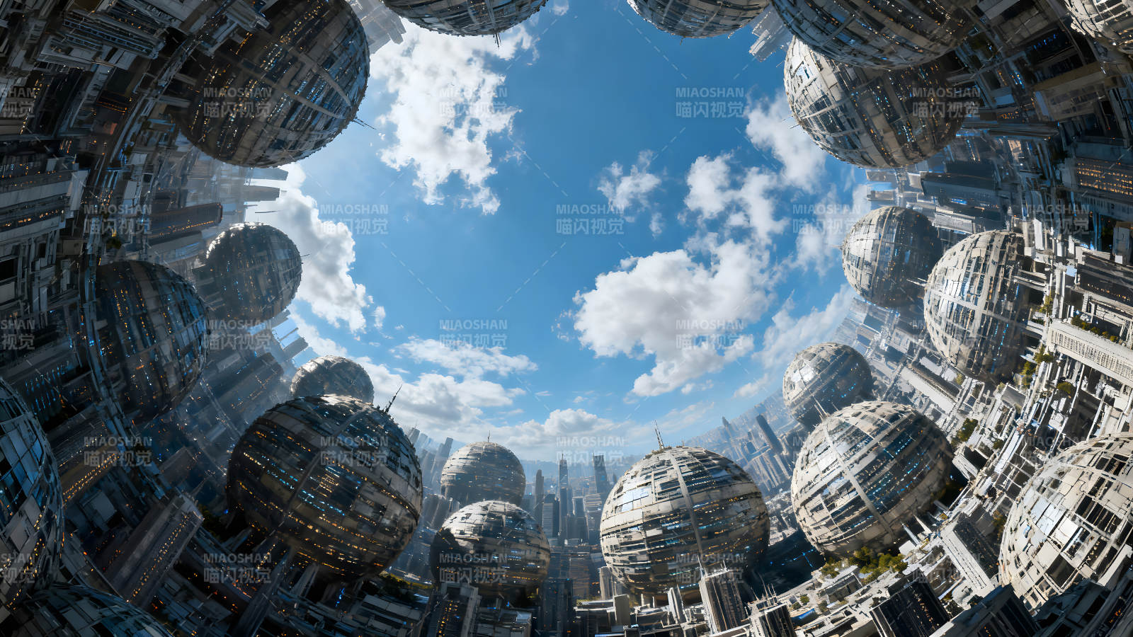 未來城市中的球形建筑群-圖片