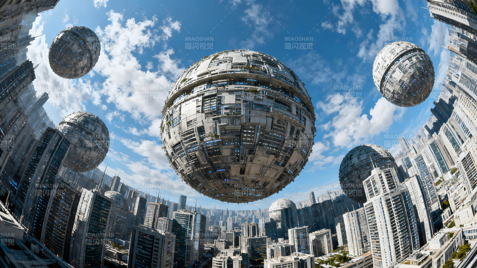 未来城市与球形建筑群-图片