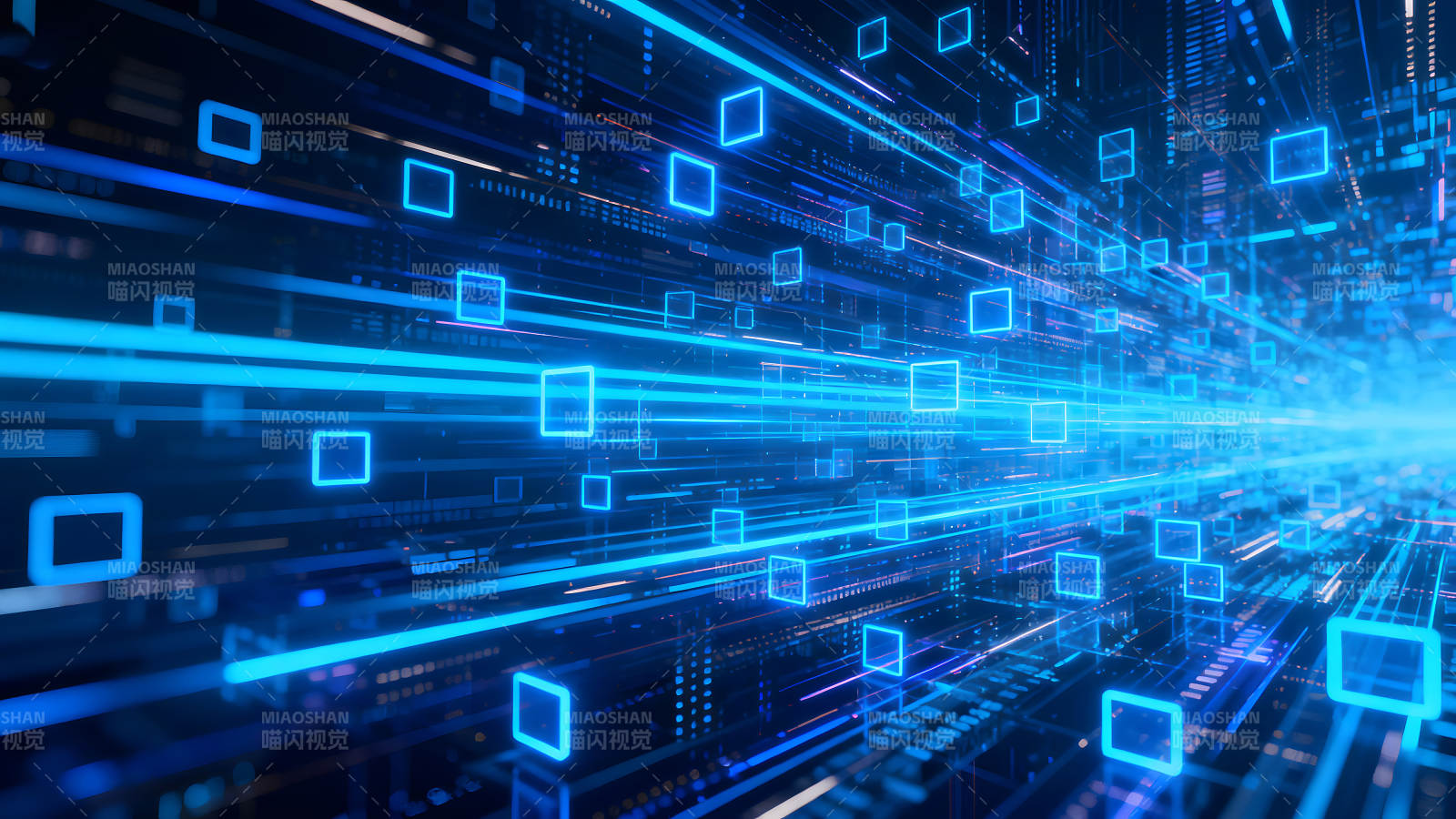 数字科技蓝光方块隧道-图片