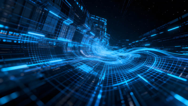 未来科技感的蓝色光线线条-图片