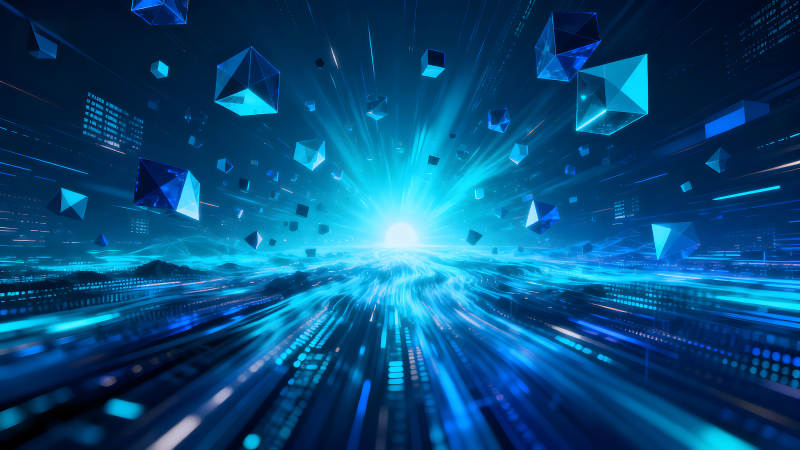 未来科技感宇宙光线与几何体-图片