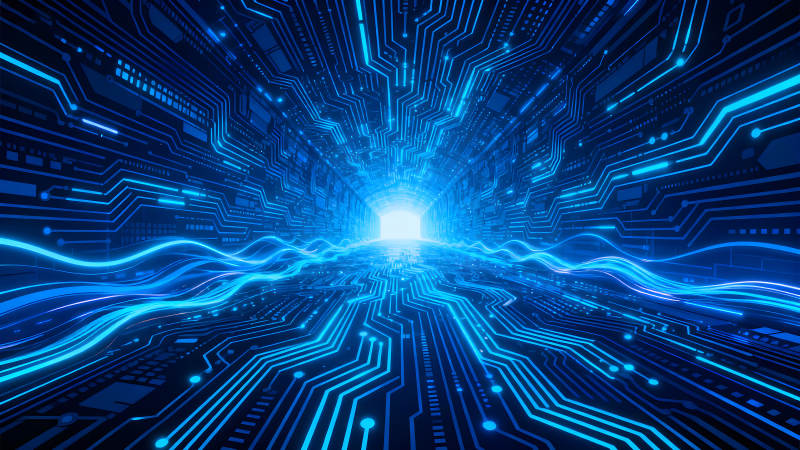 科技感电路隧道蓝色光线-图片