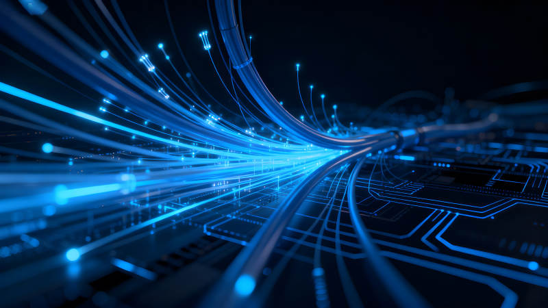 蓝色光纤传输数据景象图片