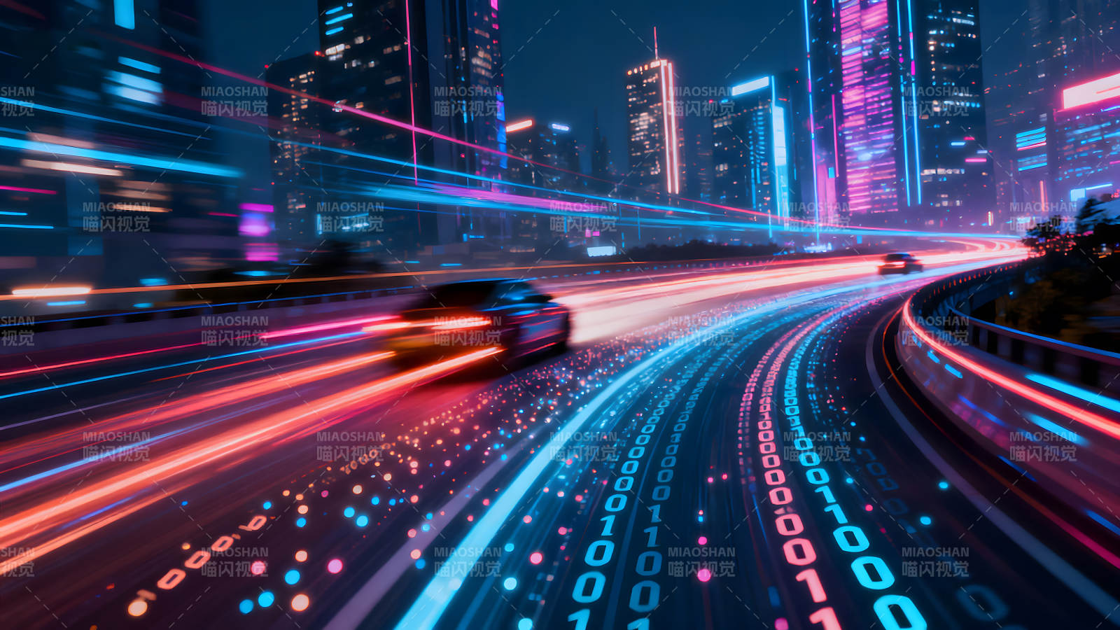 未來都市車流高速公路夜景-圖片