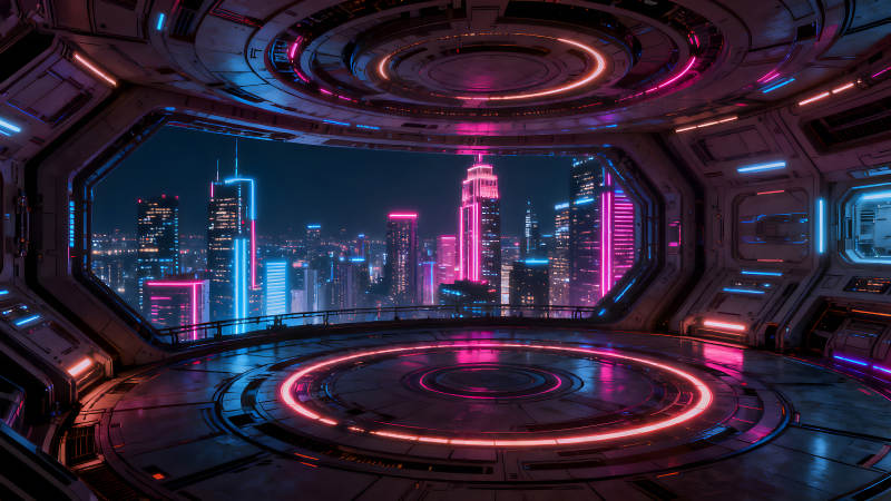 赛博朋克风格未来城市景观-图片