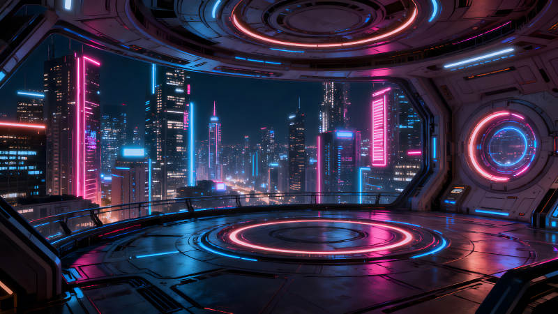 赛博朋克未来都市景观霓虹灯光-图片