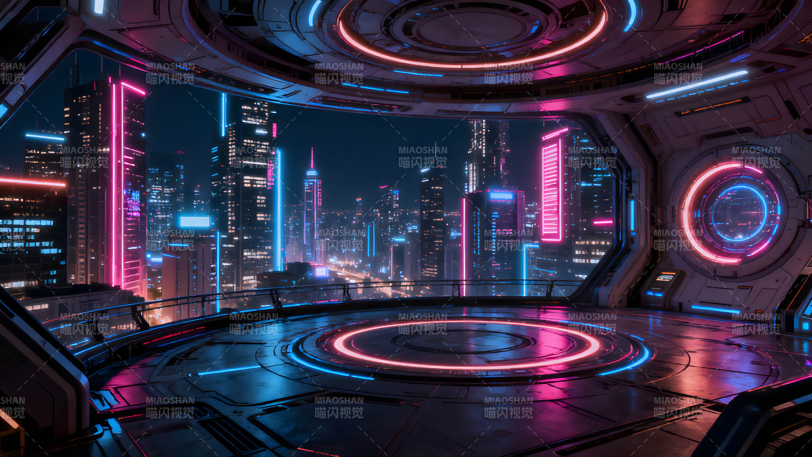 赛博朋克未来都市景观霓虹灯光-图片