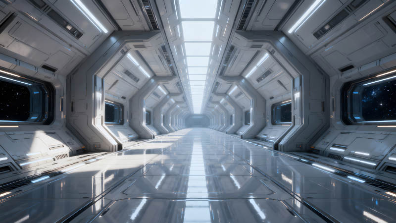 科幻宇宙飞船内部走廊-图片
