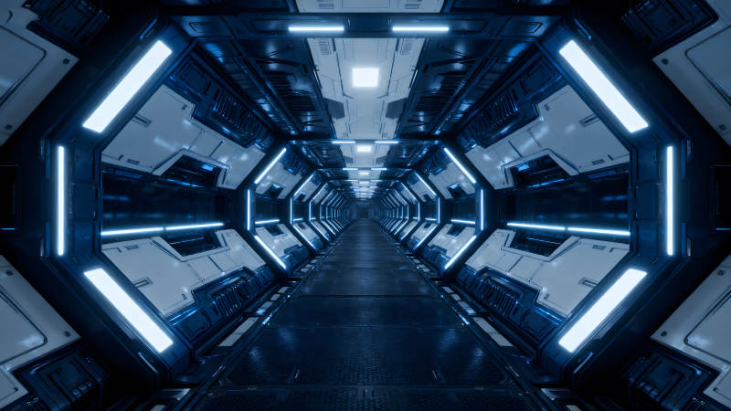 科幻隧道藍色光線-圖片