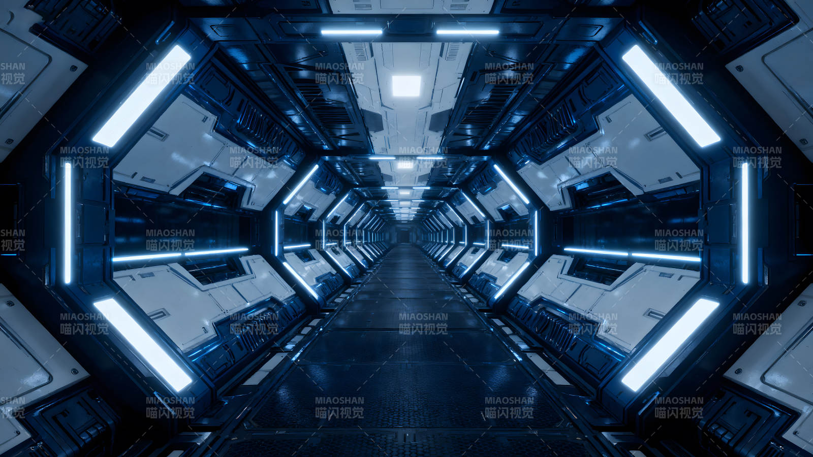 科幻隧道蓝色光线-图片