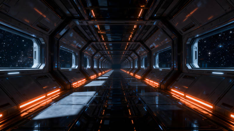 未来太空飞船内部走廊-图片