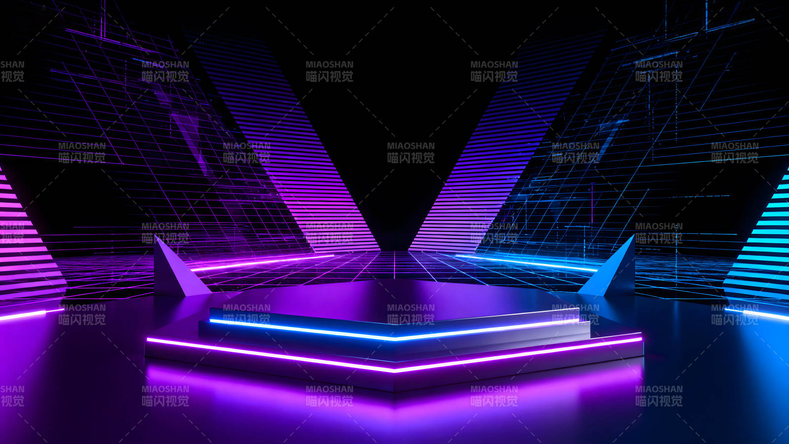 霓虹燈舞臺背景賽博朋克風格-圖片