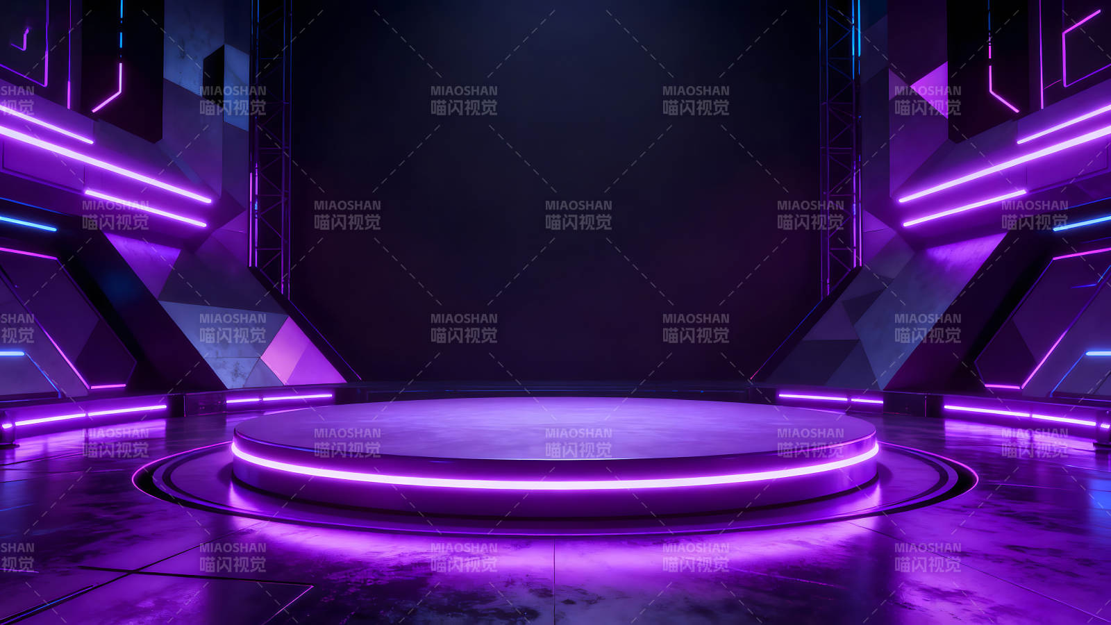 未來主義舞臺炫彩燈光下的展示平臺-圖片