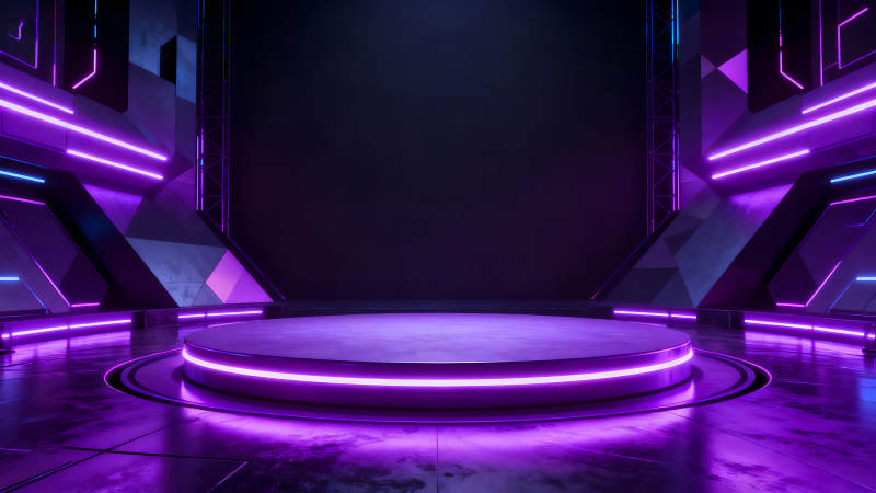 未來主義舞臺炫彩燈光下的展示平臺-圖片