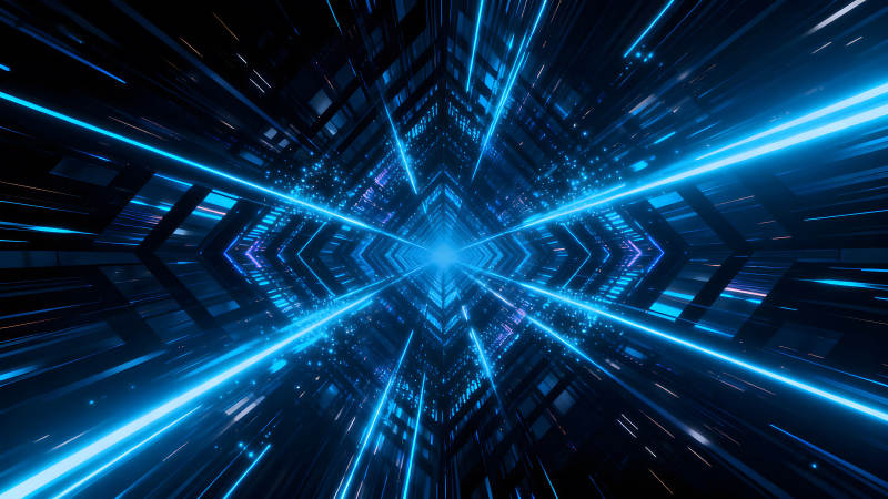 藍色光線構成的科幻隧道-圖片