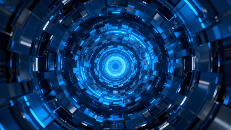 藍色科幻隧道發光景象-圖片
