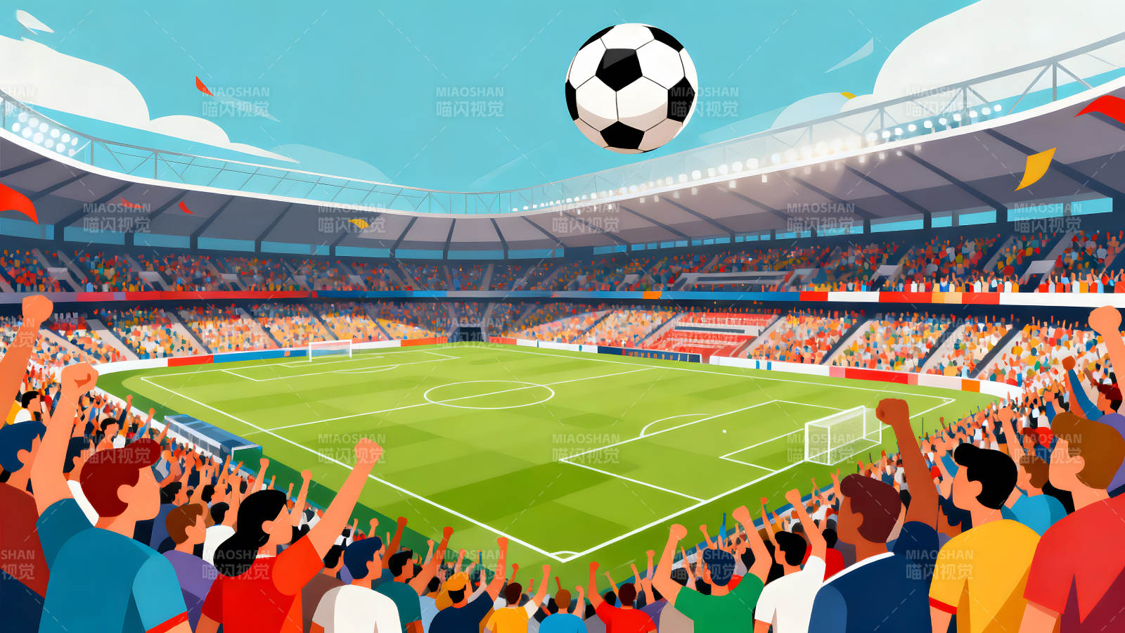 足球比赛现场欢呼的球迷-图片