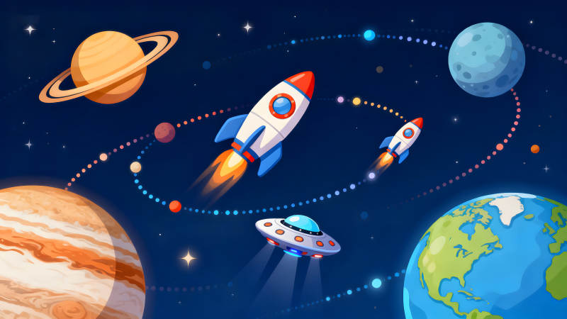 宇宙冒險之旅火箭飛船探索-圖片