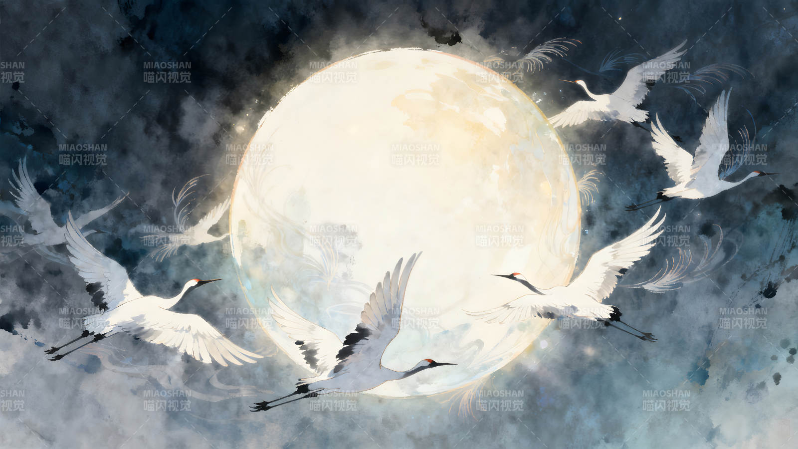 月夜鶴舞圖-圖片